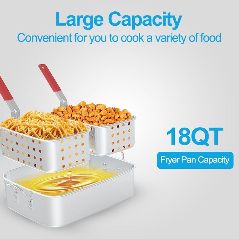 FIRE RIOT FireRiot 18QT Aluminum Deep Fryer Pot with Baskets & Heat-Resistant Silicone Handles - Lightweight & Durable Fish Fryers Outdoor Cooking - Rectangular Fish Fryer Basket for Outdoor Fryer - Image 1